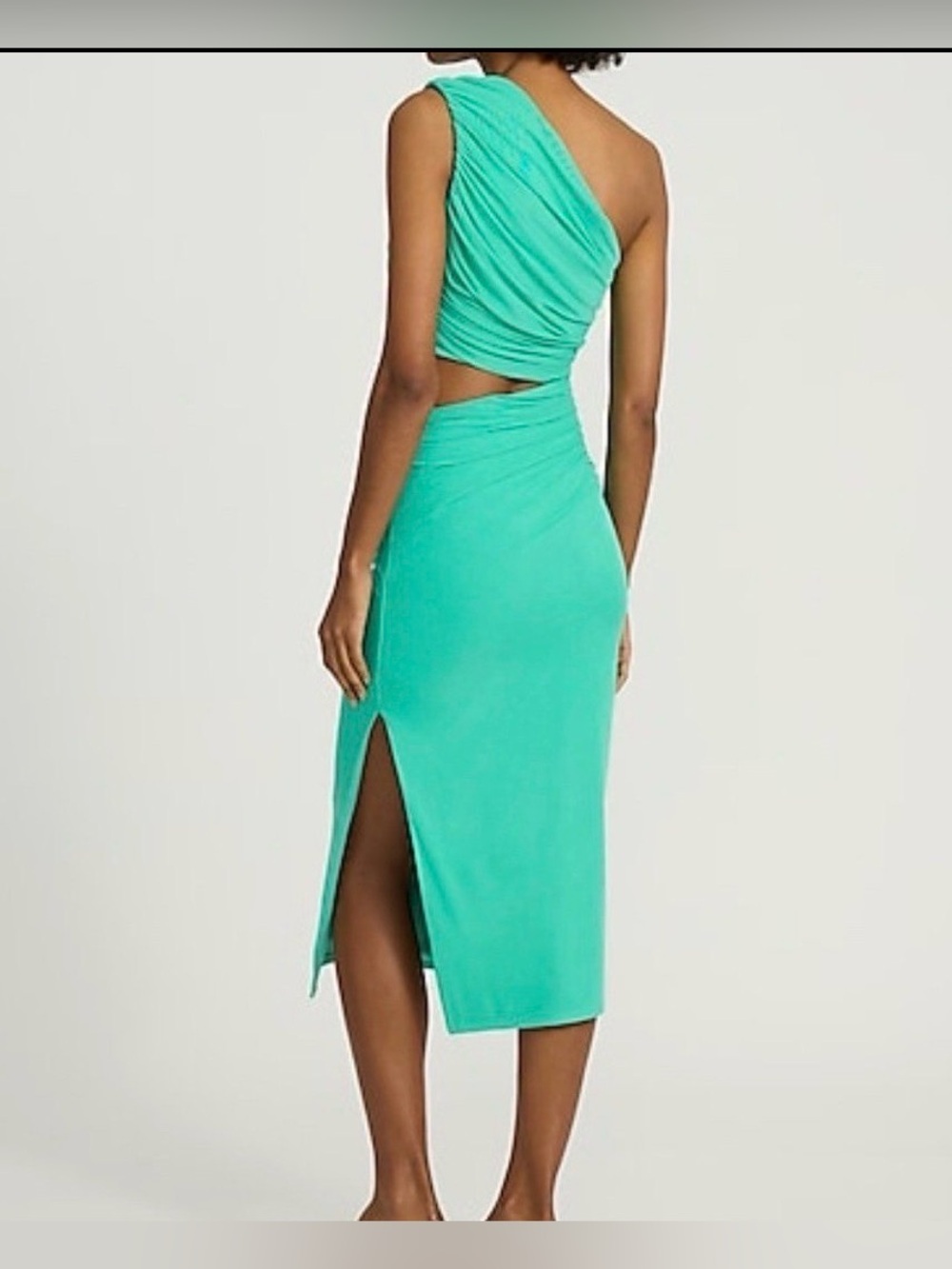 Express One Shoulder Cutout Ruched Midi Dress S home coming Vacay Cocktail - Picture 2 of 7